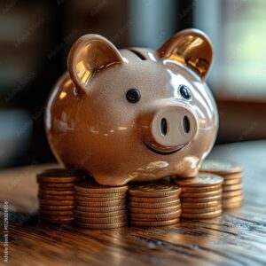 A piggy bank filled with coins, perfect for saving money and teaching children about finance